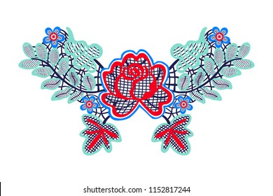 Neck embroidery, lace print in vector.