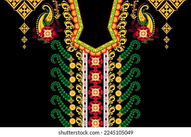 Patrón de oriente de bordado de cuello. Estilo de uso del cuello de la frontera oriental étnica. Diseños para tela, ropa, cordón, bordado de cuello, moda para hombres y mujeres, textil, decoración, camisas de cuello, elemento