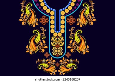 Neck embroidery oriental border patterns. Paisley flower oriental embroidery pattern. Design for neck wear, neckline, necklace, men and women fashion, fabric, clothing, collar shirt, textile, decor