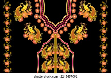 Oriental Beauty Neck Stickerei Grenzmuster. Traditionelle orientalische Stickereidesigns. Design für Halsbekleidung, Halskette, Halskette, Herrenmode, Kleidung, Kragenhemd, Textilien