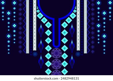 Neck embroidery textile geometric traditional pattern. Neck line embroidery elements fabric texture geometry oriental Ikat tribal pattern ethnic Aztec design for fabric, decoration, ornament, border