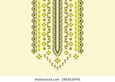 Neck embroidery textile geometric traditional pattern. Neck line embroidery elements fabric texture geometry oriental Ikat tribal pattern ethnic Aztec design for fabric, decoration, ornament, border