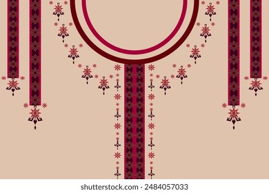 Neck embroidery textile geometric traditional pattern. Ethnic neckline element Ikat cross stitch embroidered knitting boho abstract, graphic design for fabric, ornament, texture, print, illustration