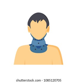 Neck fixator orthopedic tool vector illustration man in blue retainer, isolated on white background human icon without face and supporting frame image