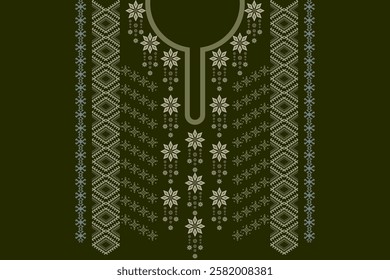 Neck geometric abstract Aztec oriental embroidery traditional border pattern. Native geometry neck decorative design for fashion, texture, element, neckline, textile, fabric, clothing, printing