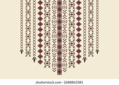 Cuello geométrico abstracto azteca oriental bordado patrón de frontera tradicional. Diseño decorativo del cuello de la geometría nativa para la moda, textura, elemento, escote, materia textil, tela, ropa, impresión