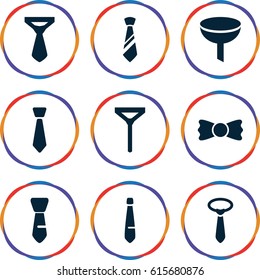 Neck icons set. set of 9 neck filled icons such as tie, bow tie