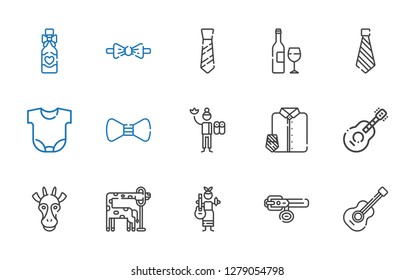 neck icons set. Collection of neck with guitar, collar, giraffe, suit and tie, massage therapist, bow tie, body, tie, wine bottle. Editable and scalable neck icons.