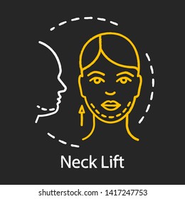 Neck lift chalk icon. Youthful-looking neck. Cosmetic surgery lift procedure. Lower rhytidectomy. Plastic surgery center services. Isolated vector chalkboard illustration