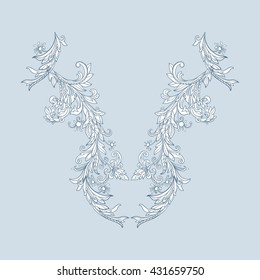 Neck line embroidery designs with middle ages floral pattern. Vector illustration.