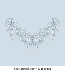 Neck line embroidery designs with middle ages floral pattern. Vector illustration.