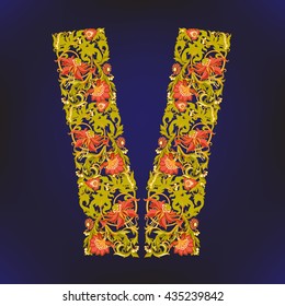 Neck line embroidery designs with middle ages floral pattern. Vector illustration.