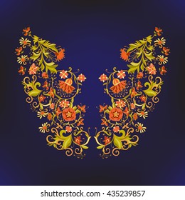 Neck line embroidery designs with middle ages floral pattern. Vector illustration.