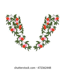 Neck line embroidery designs with middle ages floral pattern. Vector illustration.