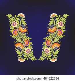 Neck line embroidery designs with middle ages floral pattern. Vector illustration.