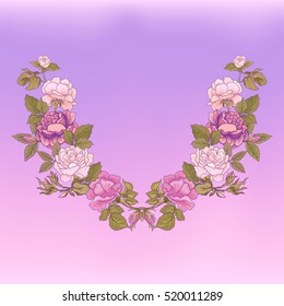 Neck line embroidery designs with rose floral pattern. Vector illustration.