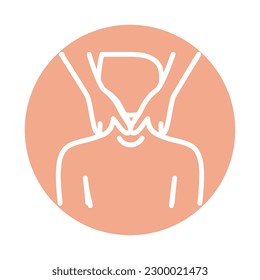 Neck massage line color icon.  Physiotherapy, acupuncture, rehabilitation. Isolated vector element. Outline pictogram for web page, mobile app, promo