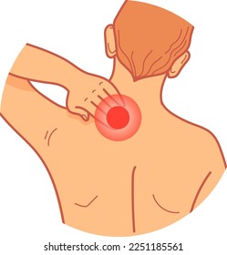 Neck pain icon. Cartoon muscle injury symbol isolated on white background