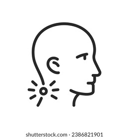 Neck Pain Side View Icon. Vector Outline Editable Isolated Image Showing Lateral Neck Discomfort, Suitable for Medical and Health Care Use.