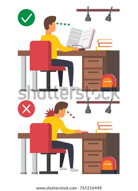 Neck Pain Student Studying Syndrome Correct Stock Vector Royalty