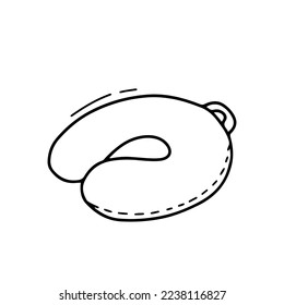 Neck pillow airplane travel  Vector outline doodle illustration isolated white