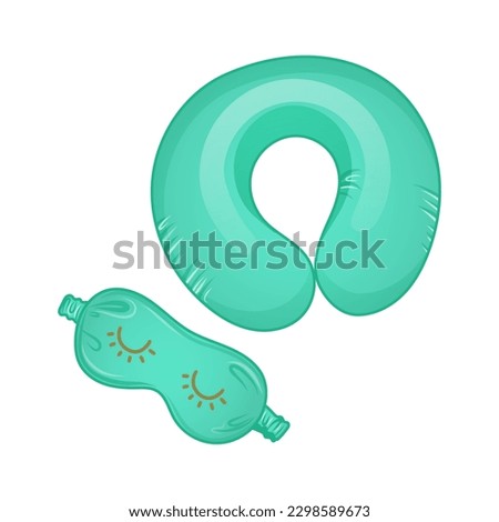 Neck pillow and sleep mask vector illustration in cartoon style isolated on white background