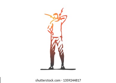 Neck, posture, bad, spine, human concept. Hand drawn pain in the cervical spine concept sketch. Isolated vector illustration.