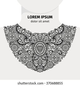 Neck print line design. Floral fashion decorative black neck print with logo on white background. Vector illustration