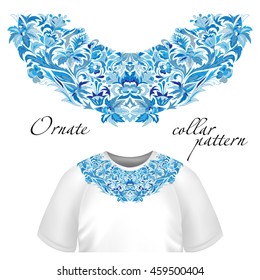 Neck print vector floral design. Fashion white lace collar. Vector illustration