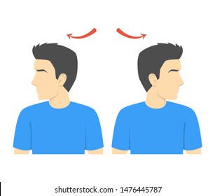 Neck rotation exercise. Turning head left and right. Healthy activity, office stretch. Isolated vector illustration in cartoon style