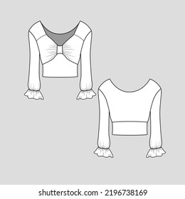 Neck Ruched Ruffles Sleeve Crop Top Stock Vector (Royalty Free ...