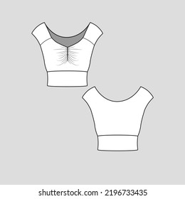 Neck Ruched Shirred crop top Neck gathering cropped flat sketch template drawing cad  design