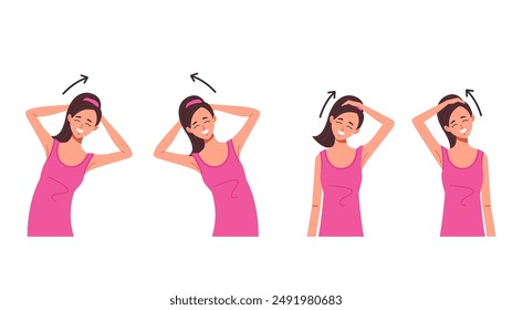 Neck shoulder spine exercise isolated set. Vector flat graphic design element illustration
