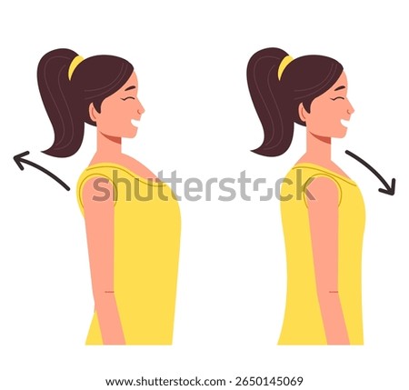 Neck shoulder spine exercise isolated set. Vector flat graphic design element illustration	