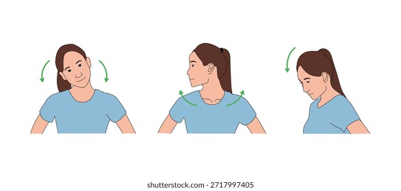 Conjunto de ejercicios de estiramiento de cuello y hombro para la salud y el bienestar
