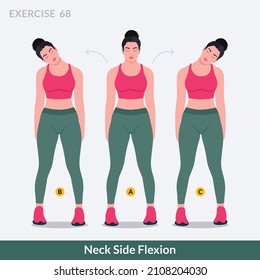 Neck Side Flexion exercise, Woman workout fitness, aerobic and exercises.