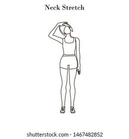 Neck stretch exercise outline on the white background. Vector illustration