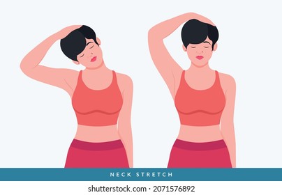 NECK STRETCH exercise. Women doing fitness exercises.