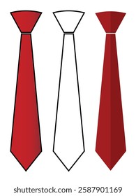 Neck tie icon set. Realistic vector icon illustration set. Business tie icon, vector isolated on white background. Fill and outline neck tie symbol. Vector illustration.	