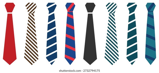 Neck tie icon vector set. professional necktie line symbol. different colour and different style tie icon vector set. businessman suit neck tie icon collection. Illustration.