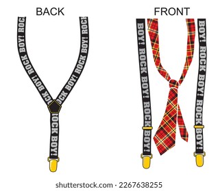 Neck tie and suspender design for Boys t shirt front and back print