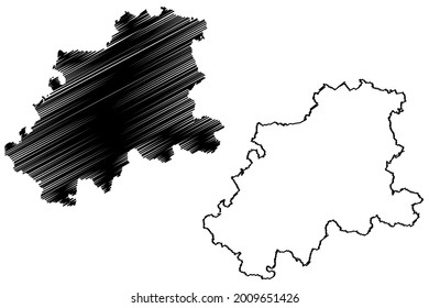 Mapa de ilustraciones vectoriales en el mapa de Neckar-Odenwald-Kreis (República Federal de Alemania, distrito rural, estado de Baden-Wurttemberg), dibujo de dibujos en eslabón Neckar Odenwald Kreis