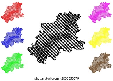 Mapa de ilustraciones vectoriales en el mapa de Neckar-Odenwald-Kreis (República Federal de Alemania, distrito rural, estado de Baden-Wurttemberg), dibujo de dibujos en eslabón Neckar Odenwald Kreis