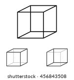 Necker cube optical illusion. Ambiguous line drawing. Most people see the left interpretation of the cube because people view objects more often from above, with the top side visible, than from below.