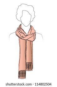 Neckerchiefs tied. Illustration of woman wearing scarf.