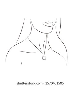 necklace around a woman's neck, line art