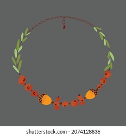 Necklace autumn frame decorated with berry, acorn and leaves. vector illustration