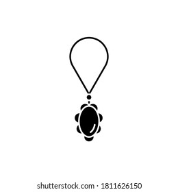 Necklace black glyph icon. Female jewellery. Woman luxury string with precious gem stone. Adornment for gift. Fashion accessory sale. Silhouette symbol on white space. Vector isolated illustration