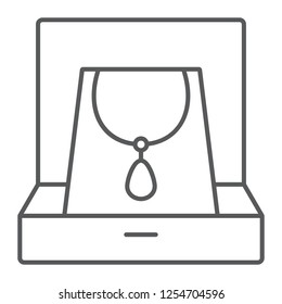 Necklace in box thin line icon, jewellery and accessory, gift box with jewelry sign, vector graphics, a linear pattern on a white background, eps 10.
