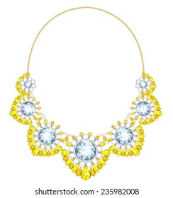 Necklace of colored stones on a gold chain